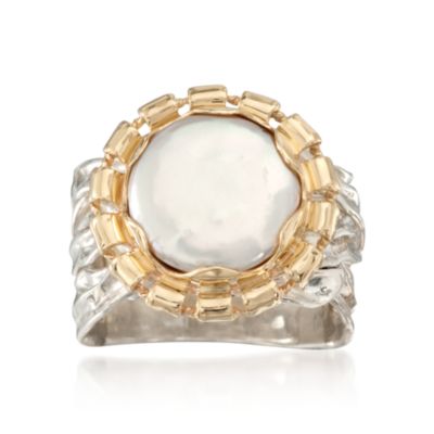 12mm Coin Pearl Ring in Two-Tone &mdash; Alt Image 1