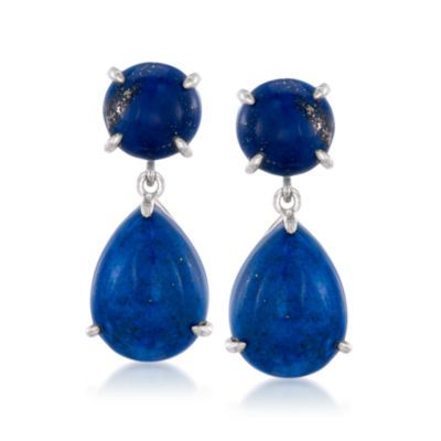 Blue Lapis Drop Earrings in Sterling Silver &mdash; Alt Image 1