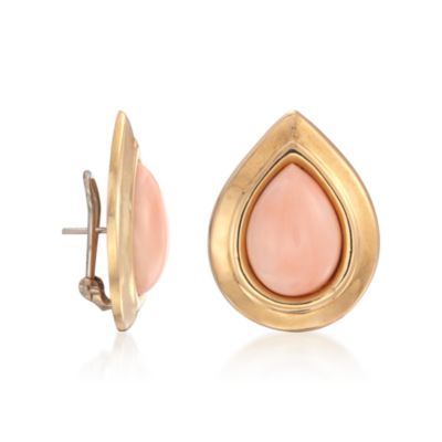 C. 1980 Vintage Coral Earrings in 14kt Yellow Gold &mdash; Alt Image 3