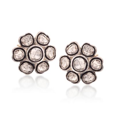 C. 2000 Vintage 3.15 ct. t.w. Diamond Floral Earrings in Two-Tone &mdash; Alt Image 1