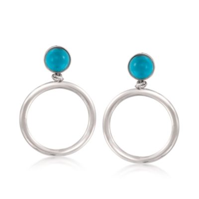 Italian Blue Doublet Drop Hoop Earrings in Sterling Silver &mdash; Alt Image 1
