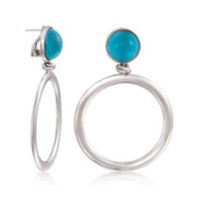 Italian Blue Doublet Drop Hoop Earrings in Sterling Silver &mdash; Alt Image 3