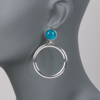 Italian Blue Doublet Drop Hoop Earrings in Sterling Silver &mdash; Alt Image 2