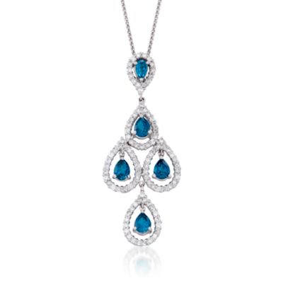 1.60 ct. t.w. London Blue Topaz and .96 ct. t.w. Diamond Chandelier-Drop Necklace in 14kt White Gold &mdash; Alt Image 1