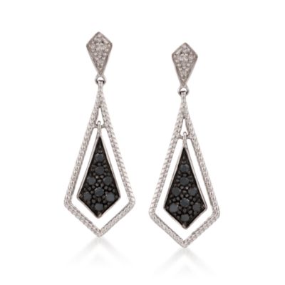 .31 ct. t.w. Black and White Diamond Drop Earrings in Sterling Silver &mdash; Alt Image 1