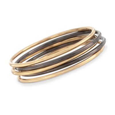 Set of Five Sterling Silver and 18kt Gold Over Sterling Bangle Bracelets. 7" &mdash; Alt Image 1