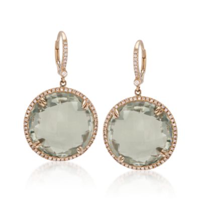 Green Amethyst Earrings in 14kt Yellow Gold &mdash; Alt Image 1