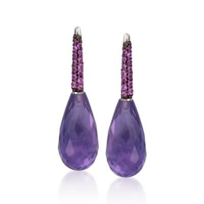 6.00 ct. t.w. Purple Amethyst and .55 ct. t.w. Pink Sapphire Drop Earrings In 14kt White Gold &mdash; Alt Image 1