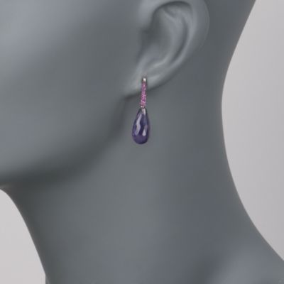 6.00 ct. t.w. Purple Amethyst and .55 ct. t.w. Pink Sapphire Drop Earrings In 14kt White Gold &mdash; Alt Image 2