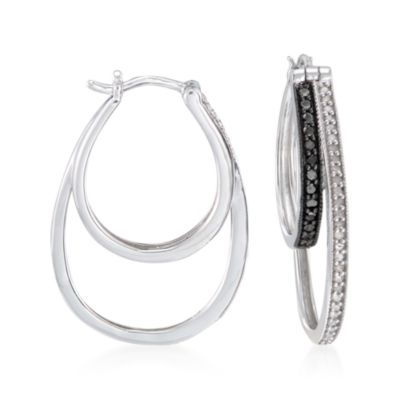 .50 ct. t.w. Black and White Diamond Double Hoop Earrings in Sterling Silver &mdash; Alt Image 1