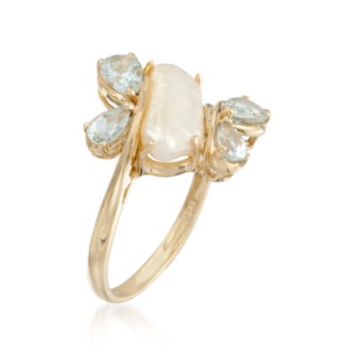 Pearl and 1.00 ct. t.w. Aquamarine Bypass Ring in 14kt Yellow Gold &mdash; Alt Image 3