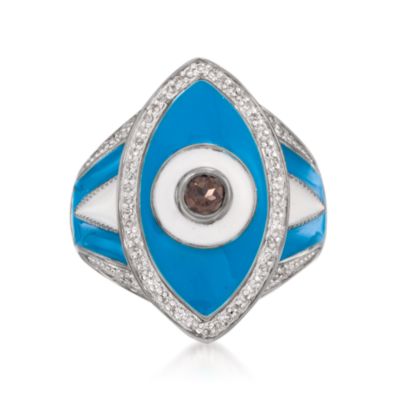 Smoky Quartz and .15 ct. t.w. Diamond Evil Eye Ring in Sterling Silver &mdash; Alt Image 1