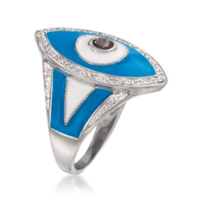 Smoky Quartz and .15 ct. t.w. Diamond Evil Eye Ring in Sterling Silver &mdash; Alt Image 3