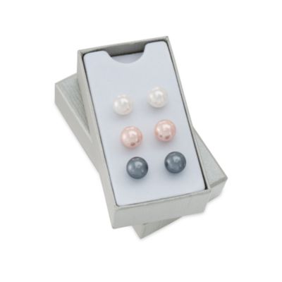 Set of Three Multicolored Faux Pearl Stud Earrings in Stainless &mdash; Alt Image 6