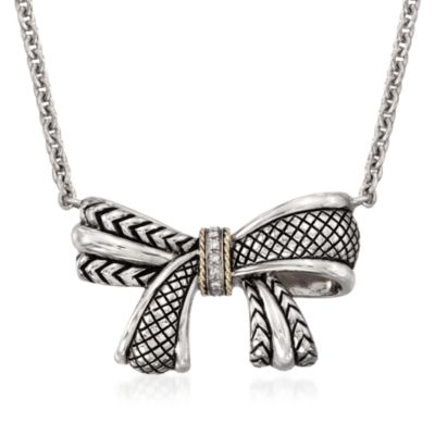 Andrea Candela Bow Necklace With Diamonds in Two-Tone. 18" &mdash; Alt Image 1