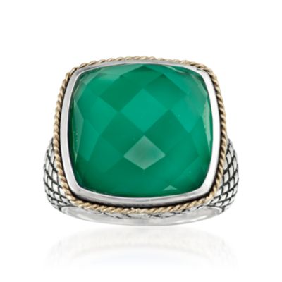 Andrea Candela Green Agate Doublet Ring With Quartz in 18kt Yellow Gold and Sterling Silver. Size 7 &mdash; Alt Image 1