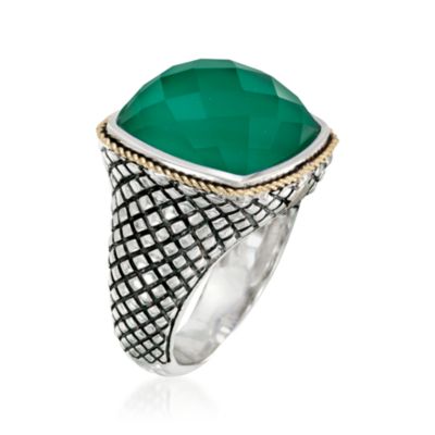 Andrea Candela Green Agate Doublet Ring With Quartz in 18kt Yellow Gold and Sterling Silver. Size 7 &mdash; Alt Image 3