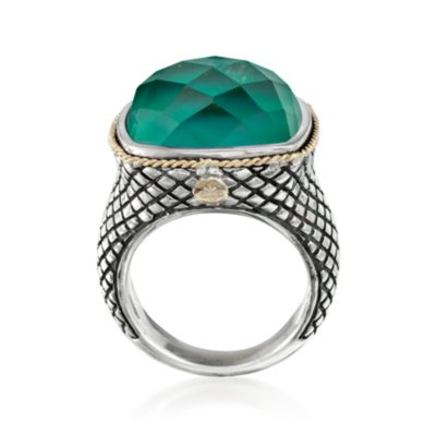 Andrea Candela Green Agate Doublet Ring With Quartz in 18kt Yellow Gold and Sterling Silver. Size 7 &mdash; Alt Image 4