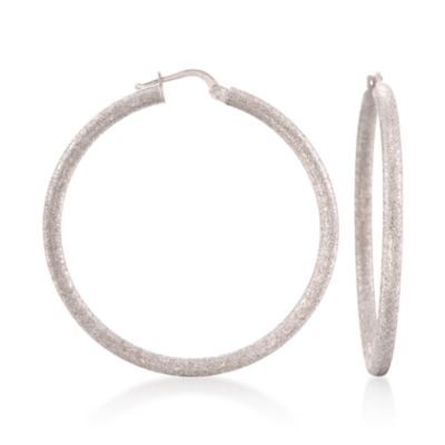 Italian Sterling Silver Textured Hoop Earrings &mdash; Alt Image 1