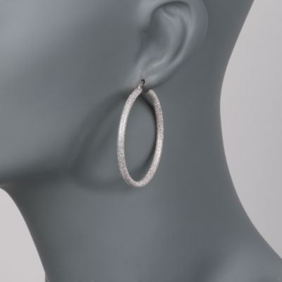 Italian Sterling Silver Textured Hoop Earrings &mdash; Alt Image 2