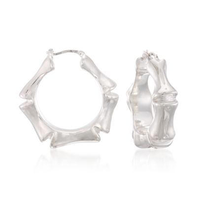 Italian Bamboo Hoops in Sterling Silver &mdash; Alt Image 1