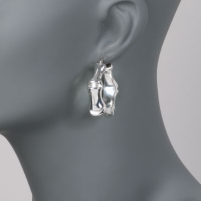 Italian Bamboo Hoops in Sterling Silver &mdash; Alt Image 2