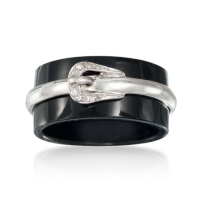 Black Agate Buckle Ring With Diamonds in Sterling Silver &mdash; Alt Image 1