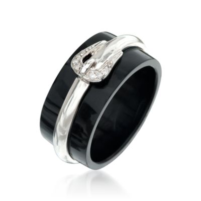 Black Agate Buckle Ring With Diamonds in Sterling Silver &mdash; Alt Image 3
