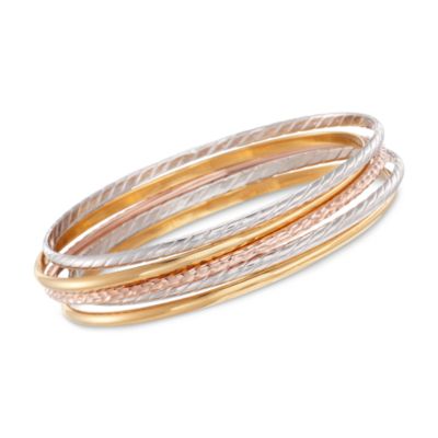 Set of Five Multicolored Sterling Silver Bangle Bracelets. 7" &mdash; Alt Image 1