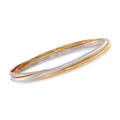 Set of Three Interlocking Tri-Colored Sterling Silver Bangle Bracelets. 7" &mdash; Alt Image 1