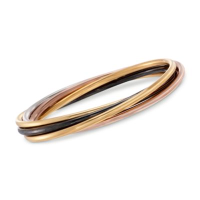Set of 5 Multicolored Sterling Silver and 18kt Gold Over Sterling Silver Bangle Bracelets &mdash; Alt Image 1