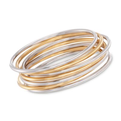 Set of 7 Sterling Silver and 18kt Gold Over Silver Bangle Bracelets. 7" &mdash; Alt Image 1