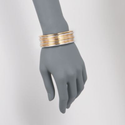 Set of 7 Sterling Silver and 18kt Gold Over Silver Bangle Bracelets. 7" &mdash; Alt Image 2