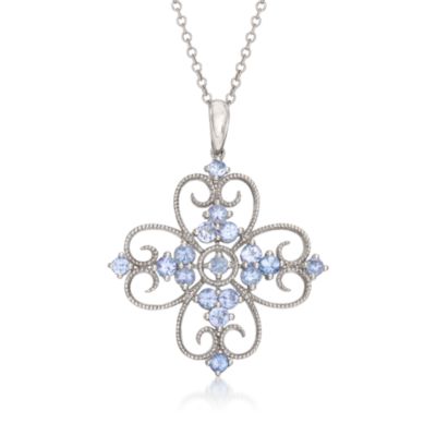 .95 ct. t.w. Tanzanite and .30 ct. t.w. Diamond Pendant Necklace in Sterling Silver. 18" &mdash; Alt Image 1