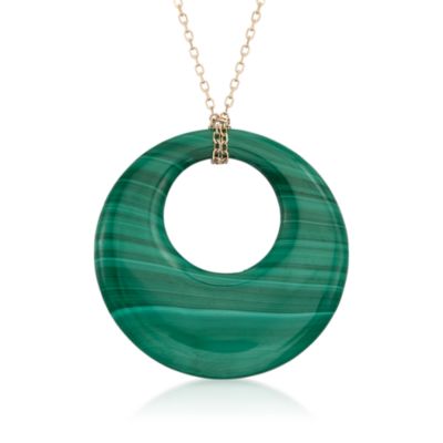 Green Malachite Pendant Necklace in 14kt Yellow Gold. 20" &mdash; Alt Image 1