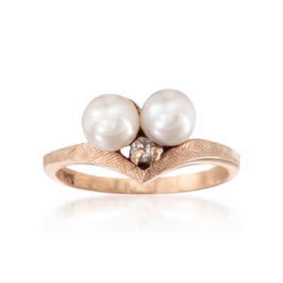 C. 1980 Vintage 5.5mm Pearl and CZ Ring in 10kt Yellow Gold. Size 6.25 &mdash; Alt Image 1