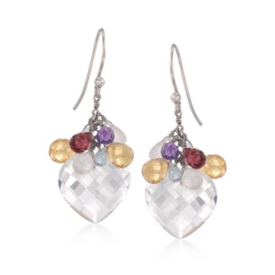 10.10 ct. t.w. Mixed Gem and Quartz Heart Earrings in Sterling Silver &mdash; Alt Image 1