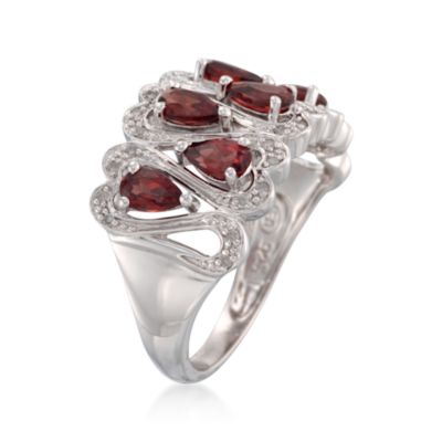 1.70 ct. t.w. Garnet and .10 ct. t.w. Dimond Ring in Sterling Silver &mdash; Alt Image 3