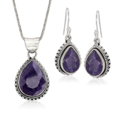 26.60 ct. t.w. Purple Sapphire Pendant and Earrings Set in Sterling Silver &mdash; Alt Image 1