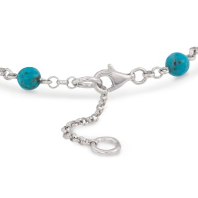 Turquoise and .10 ct. t.w. Diamond Evil Eye Bracelet in Sterling Silver. 7" &mdash; Alt Image 3