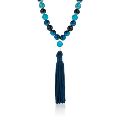Blue Agate Tassel Necklace With 14kt Gold Over Sterling Silver. 40" &mdash; Alt Image 1