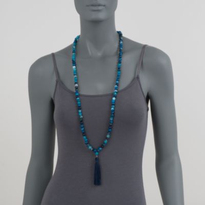 Blue Agate Tassel Necklace With 14kt Gold Over Sterling Silver. 40" &mdash; Alt Image 2