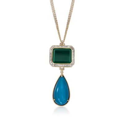Green Onyx and Turquoise Pendant Necklace With 1.14 ct. t.w. Diamonds in 18kt Over Sterling &mdash; Alt Image 1