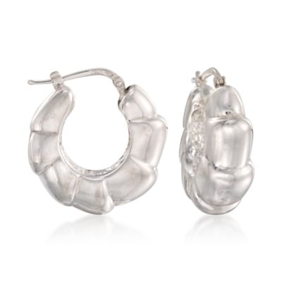 Italian Ridged Hoop Earrings in Sterling Silver &mdash; Alt Image 1