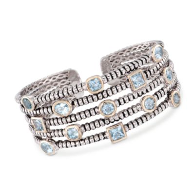6.65 ct. t.w. Multi-Strand Aquamarine Cuff Bracelet in Two-Tone &mdash; Alt Image 1