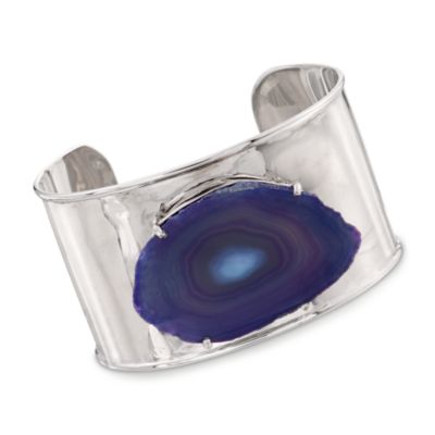 Purple Agate Cuff Bracelet in Sterling Silver. 7" &mdash; Alt Image 1