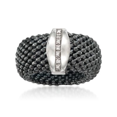 Italian Black Ruthenium Beaded Ring With Diamonds in Sterling Silver &mdash; Alt Image 1