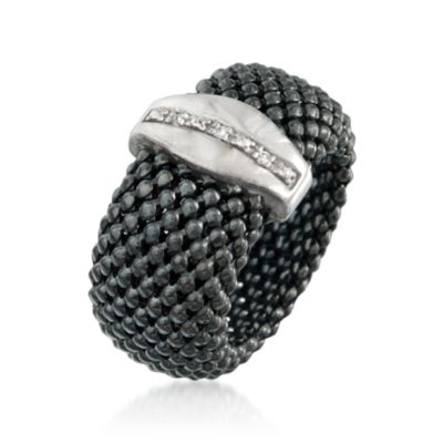 Italian Black Ruthenium Beaded Ring With Diamonds in Sterling Silver &mdash; Alt Image 3