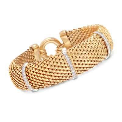 Italian .15 ct. t.w. Diamond-Trimmed Beaded Mesh Bracelet in Two-Tone &mdash; Alt Image 1