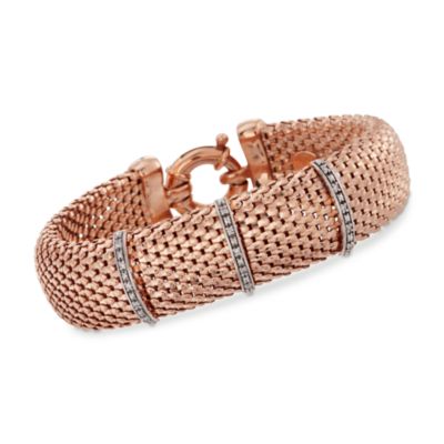 Italian .15 ct. t.w. Diamond-Trimmed Beaded Mesh Bracelet   in 18kt Over Sterling. 7.5" &mdash; Alt Image 1